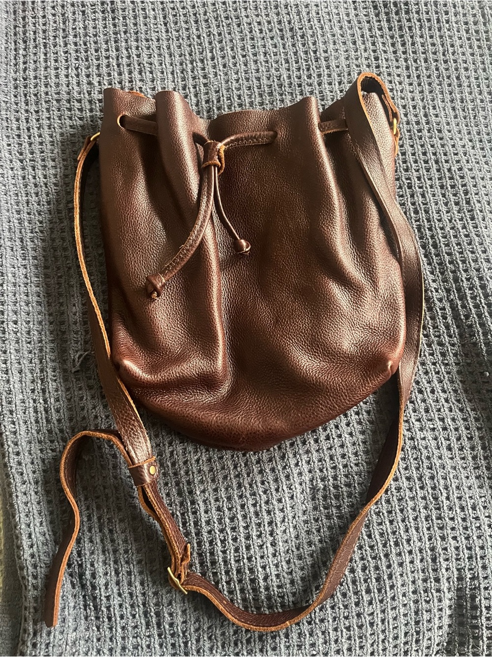 Large bucket Leather Drawstring Crossbody Bag : cold brew